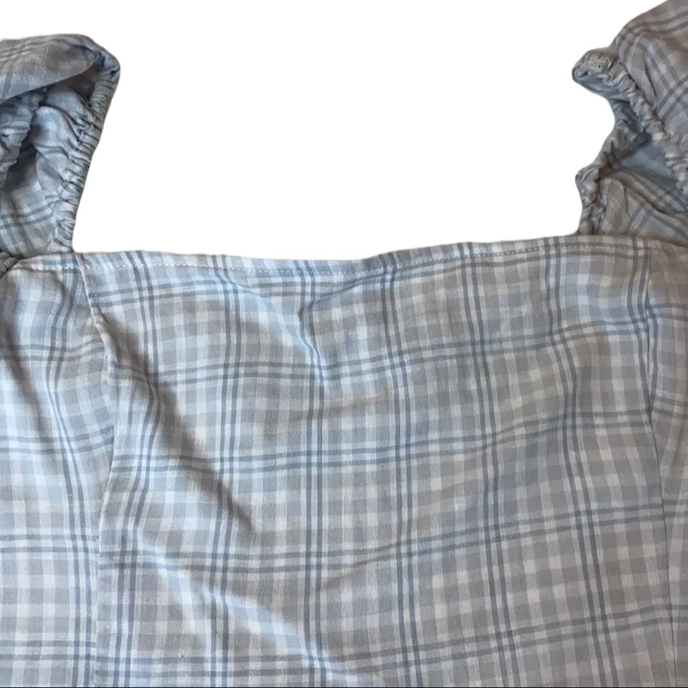 Abercrombie & Fitch Blue and White Plaid Square Neck Top - Picture 3 of 6